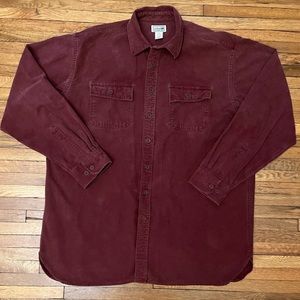 LL Bean Chamois Cloth Button Up Shirt Mens Size XL Tall Maroon Casual Cotton
